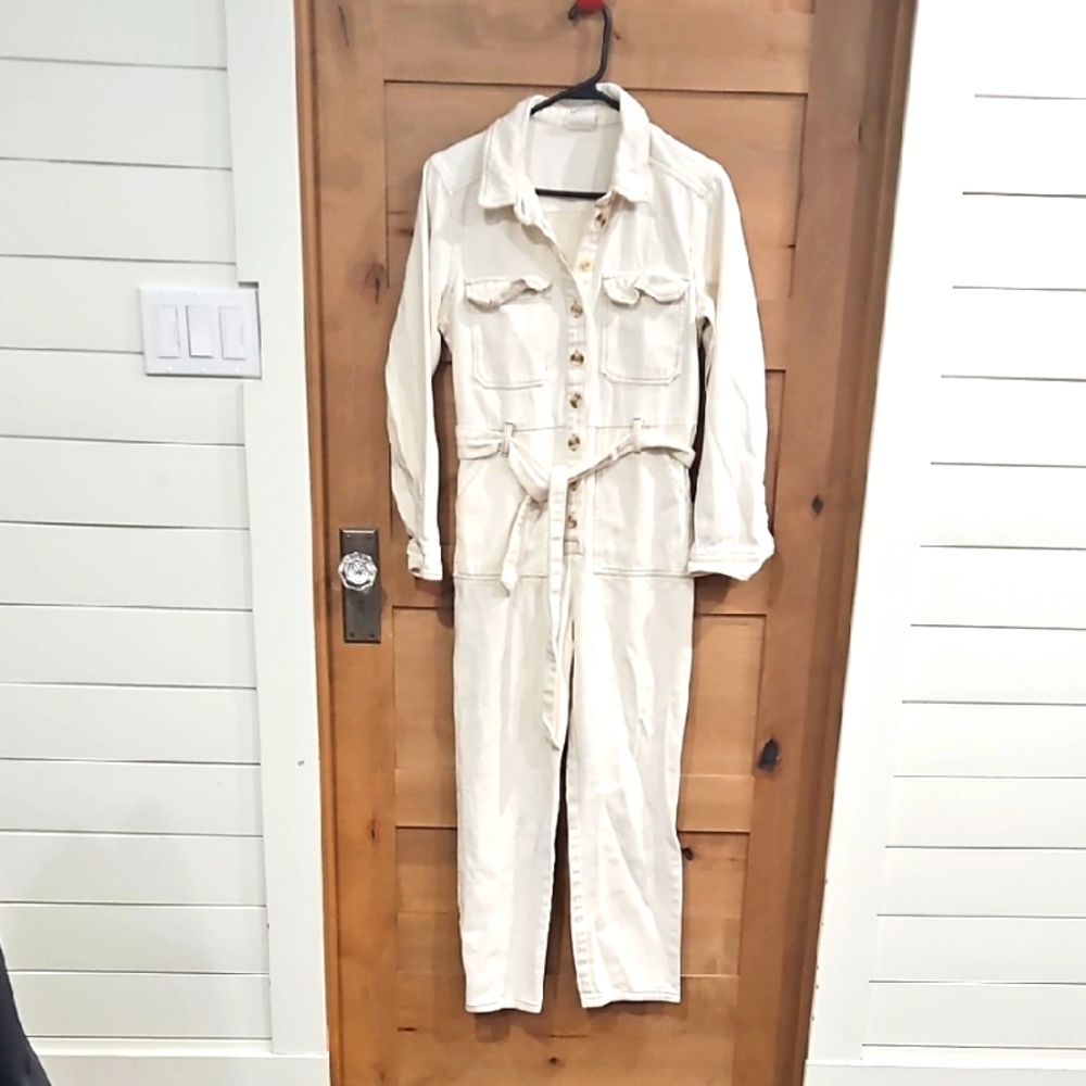 Women's Cream Denim Jumpsuit Sz M